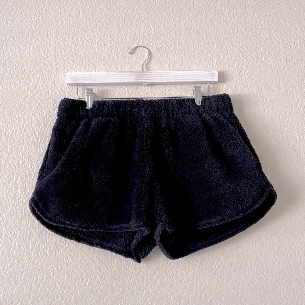 aerie Teddy Shorts Blue Fleece Soft Loungewear Cozy Fluffy Short